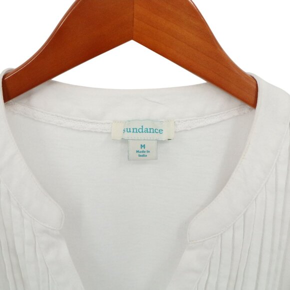 Sundance White Kalina Top Women's Split V Neck Pleated Flutter Sleeve M - Picture 3 of 5